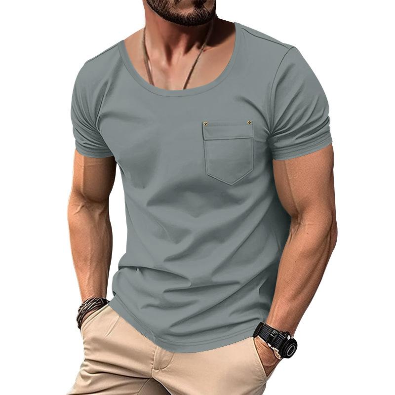 Men S Short Sleeve Round Neck Solid Color T Shirt Big Size Summer