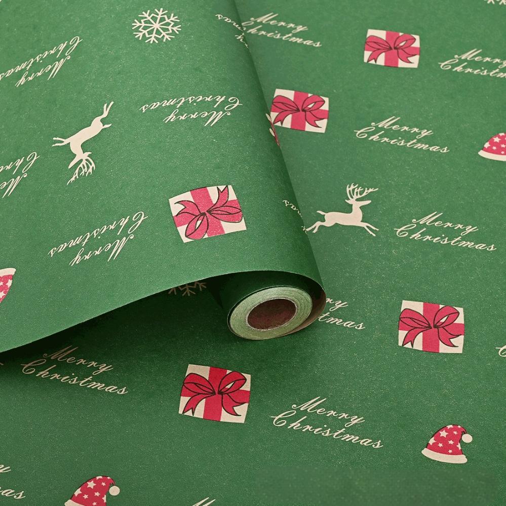 10M/roll Kraft Christmas Wrapping Paper Cartoon Santa Claus Elk Gift Box Packaging Material New Year Xmas Party Diy Decoration