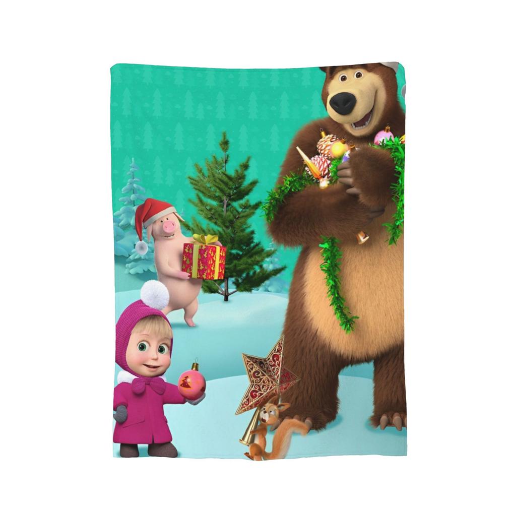 Springtime Cartoon Cute M-Masha And Bear Knitted Blankets Fleece Throw Blankets Bed Sofa Decoration Lightweight Bedspreads,