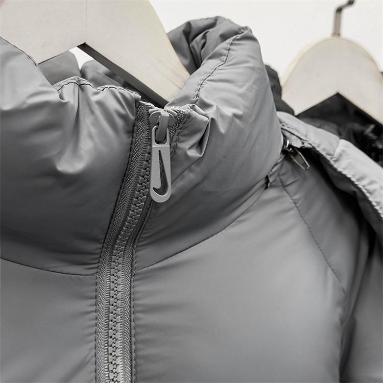 Men's American Style Black Hooded Jacket: Reflective Stand Collar, Winter Cotton, Casual Loose Fit.