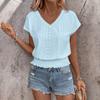 Summer V-neck Women's T-shirt Jacquard Hollow Drawstring Short Sleeve T-shirts Women Fashion Casual Tops Elegant Slim Fit Office Lady Tee Shirt New
