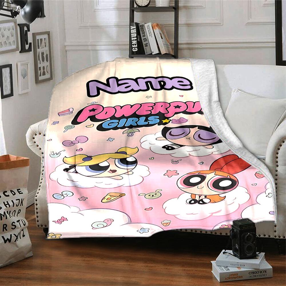 Custom Name Powerpuff Girls Adventure Party Blanket For Couch Bed Plush Cozy Fuzzy Blanket Super Soft Warm Blankets For Fall And Winter 0916297