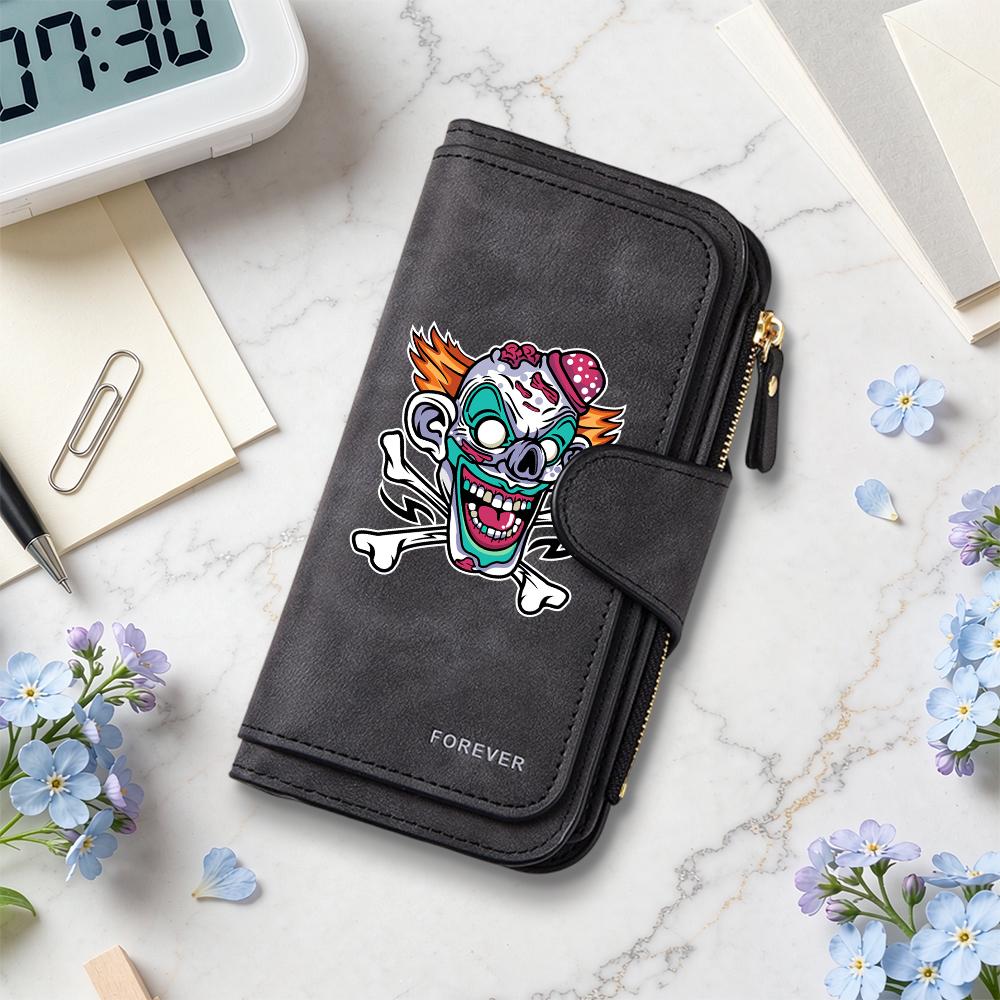 Gothic Punk Clown Print Long Wallet Casual Cool Daily Use Card Holder Purse
