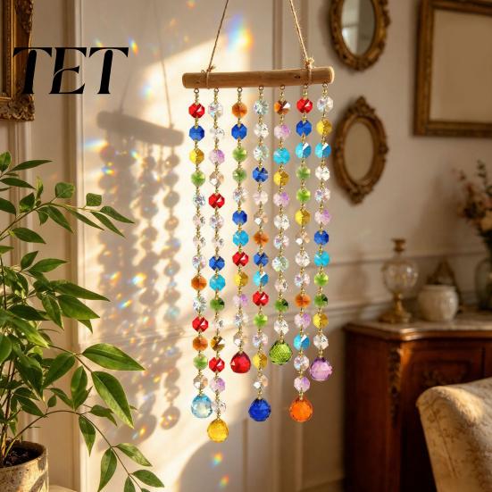 Sunlight Reflector for Balcony Crystal Suncatchers, Window Crystals Hanging Suncatcher, Colorful Glass Beads Chain Boho Wall Decor Wind Chimes Garden
