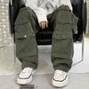 Men Cargo Pants Street Style Loose Multi Pockets American Retro Trousers Solid
