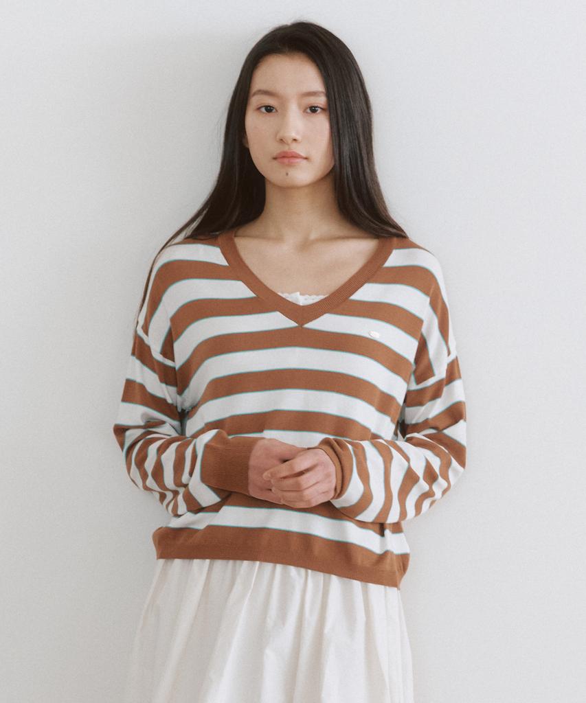 SSEMI Stripe V-Neck Knit(Br)