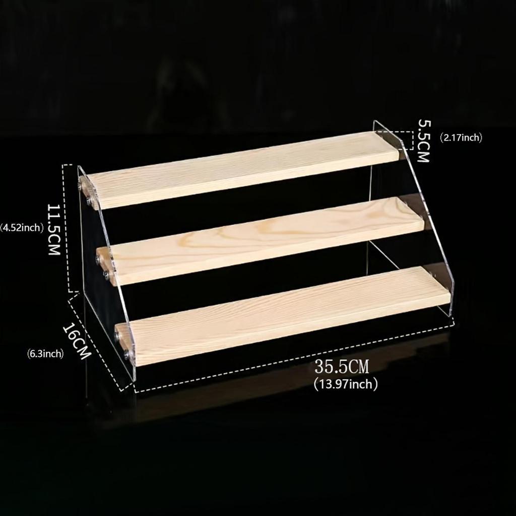 Acrylic Display Shelf Riser Wood Stand Perfume Rack Step Ladder