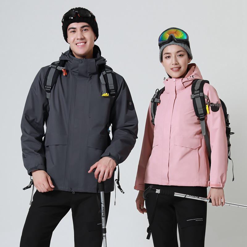 Мужская и женская отстегивающаяся флисовая ветровка три в одном: Ветрозащитная, Водонепроницаемая, Теплая куртка для пеших прогулок для пар.