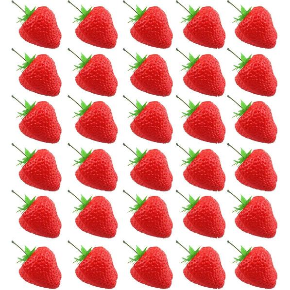30 Pack Artificial Fruit Lifelike Simulation Red Strawberry Fake Fruit Artificial Strawberries for Home Kitchen Cabinet Shop Supermarket Decor