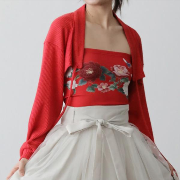 Korean Traditional Pattern Graphic Tube Top [Peony Butterfly Painting)