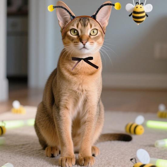 Головной убор пчелы с ушами-антеннами, головной убор кошки/собаки с отверстиями для ушей, головной убор для питомца для кошек, маленьких собак, бишона, для праздничной вечеринки, маскарадного костюма