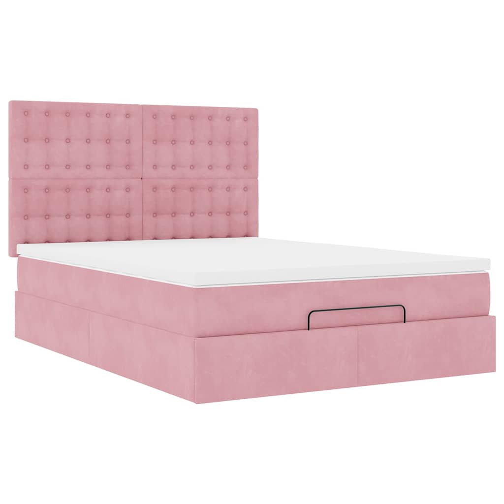 Ottoman Bed with Mattress Pink 140x190 cm Velvet