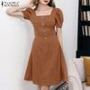 Women Square Collar Summer Casual Short Sleeve Dress