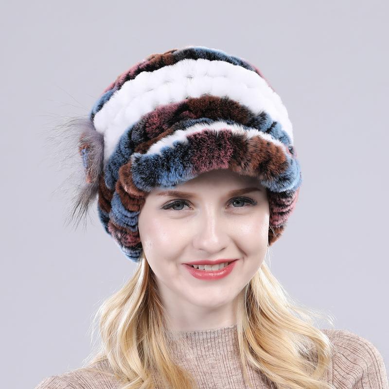 Вязаные шапки из натурального меха кролика рекса для женщин, зимняя теплая шапка из 100% натурального меха кролика рекс, русская женская меховая шапка