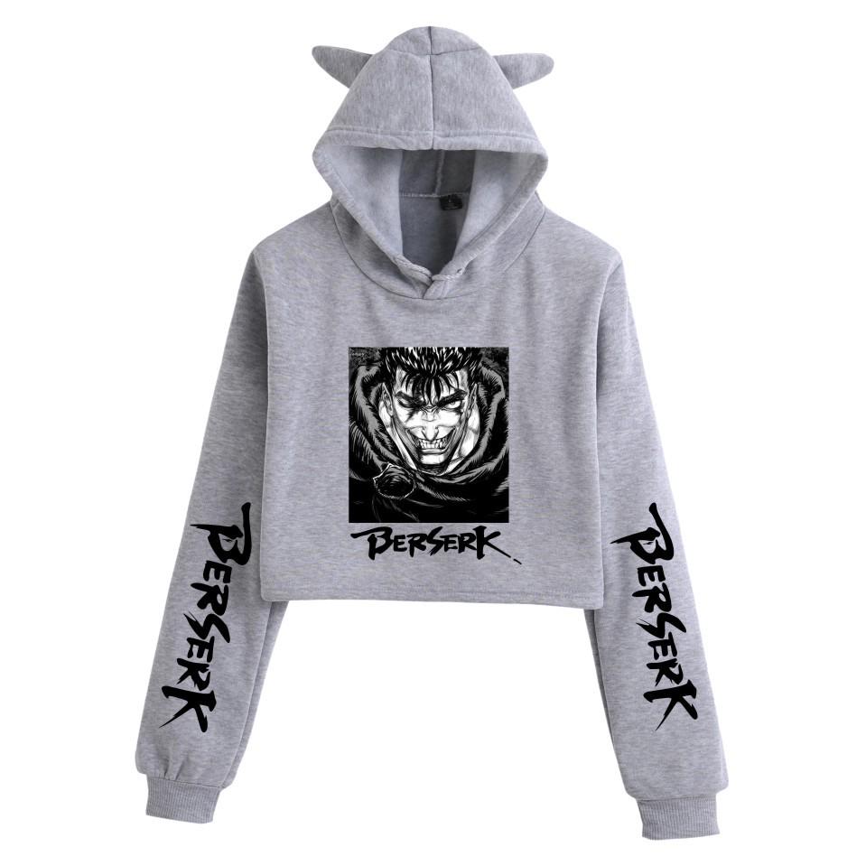 Women's Cat Ear Hoodie with Berserk Print - Cropped Style