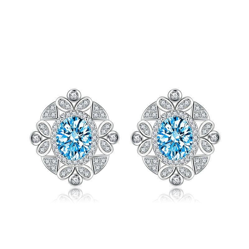 BELLA BOX Luxury Women Fashion Oval Zircon Stud Earrings Wedding Engagement Party Gift