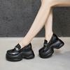 Мокасины на платформе, женская мода, универсальные черные кожаные туфли, британский стиль, внутренняя высота, женская обувь