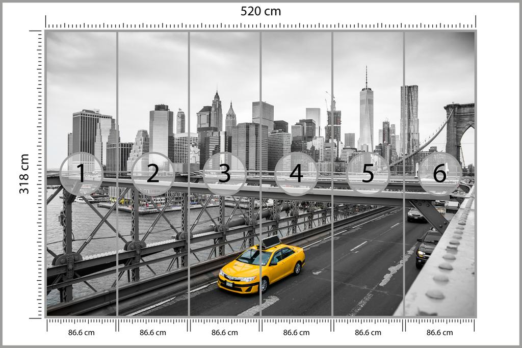 Photomural Taxi Crossing Brooklyn Bridge Smooth Vinyl 520x318