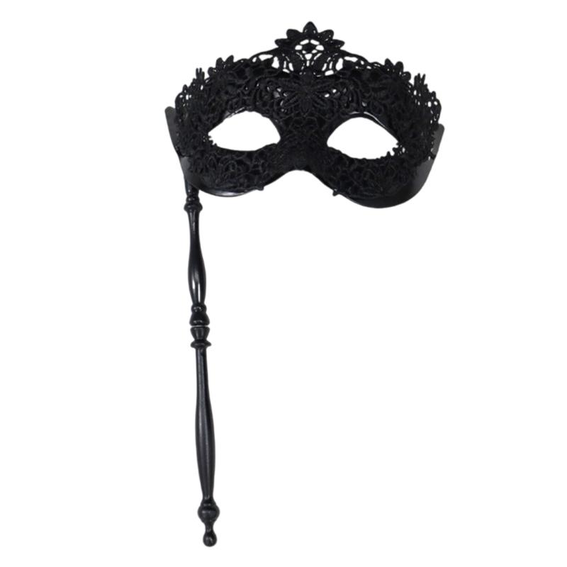 Sophisticated Handheld Parties Mask For Masquerades Event Feathered Lace Design Lightweight Build Comfortable Grip