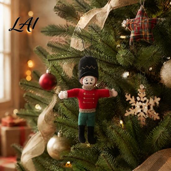Christmas Tree Ornament Nutcracker Fabric Ornament Handmade Stuffed Soldier Decoration Pendant Xmas Hanging Decor Pendant Party Supplies Retro