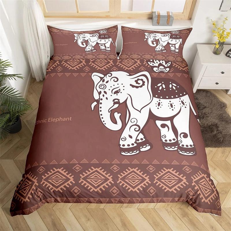 Tribal Ethnic Elephant Duvet Cover Exotic Style Bedding Set Boho Mandala Flower Paisley Quilt Cover Polyester Comforter Cover