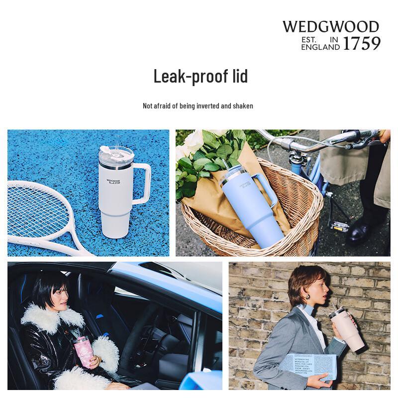 Wedgwood Классический стакан-термос из нержавеющей стали с барельефом и соломинкой