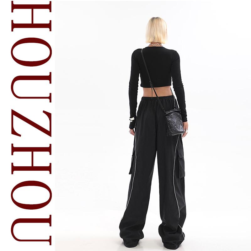 Y2K Женская черная уличная одежда Techwear Корейский Харадзюку Спортивные штаны с парашютом Мужские спортивные штаны Широкие брюки для бега Брюки Одежда