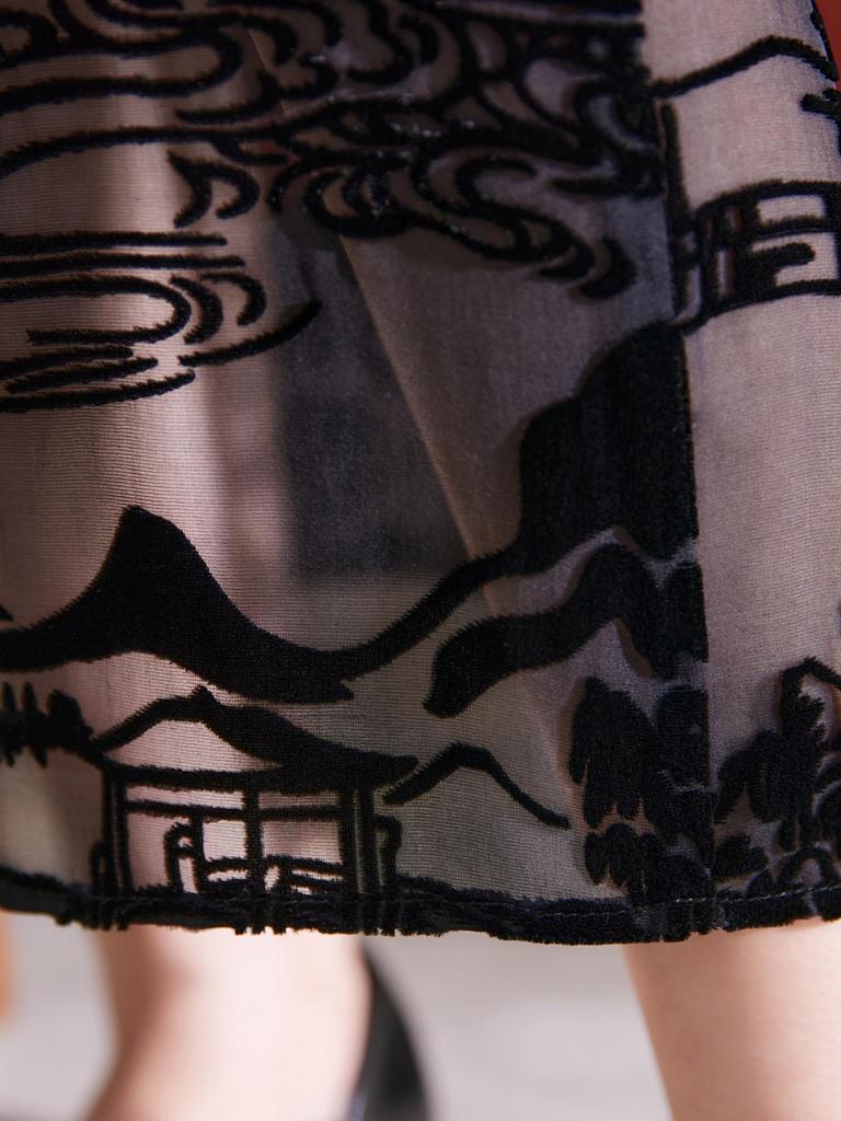 Женская юбка миди с разрезом из шелкового бархата с высокой талией - Французский шик, осенняя мода