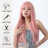 Розовый длинный волнистый синтетический парик с челкой, волосы Лолиты на Хэллоуин для белых женщин, красочный косплей, натуральный парик, термостойкое волокно