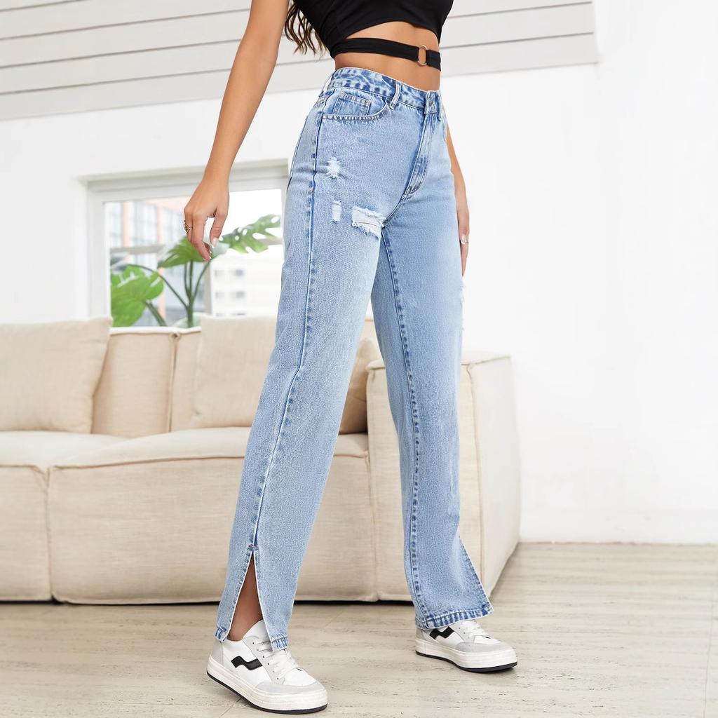 Women's Pant Casual Straight High Waist Thin Jeans Trousers