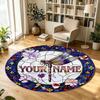 Butterfly Moth Dragonfly (1) Theme Circular Crystal Velvet Carpet Customized Name & Text Round Soft Floor Rug For Living Room Bedroom Decor