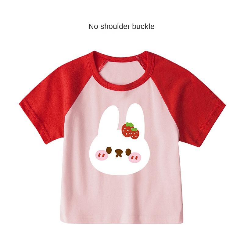 Футболка из чистого хлопка с короткими рукавами для маленьких девочек. Летний тонкий топ с половиной рукавов для маленьких и средних детей 0–5 лет. Летняя одежда.