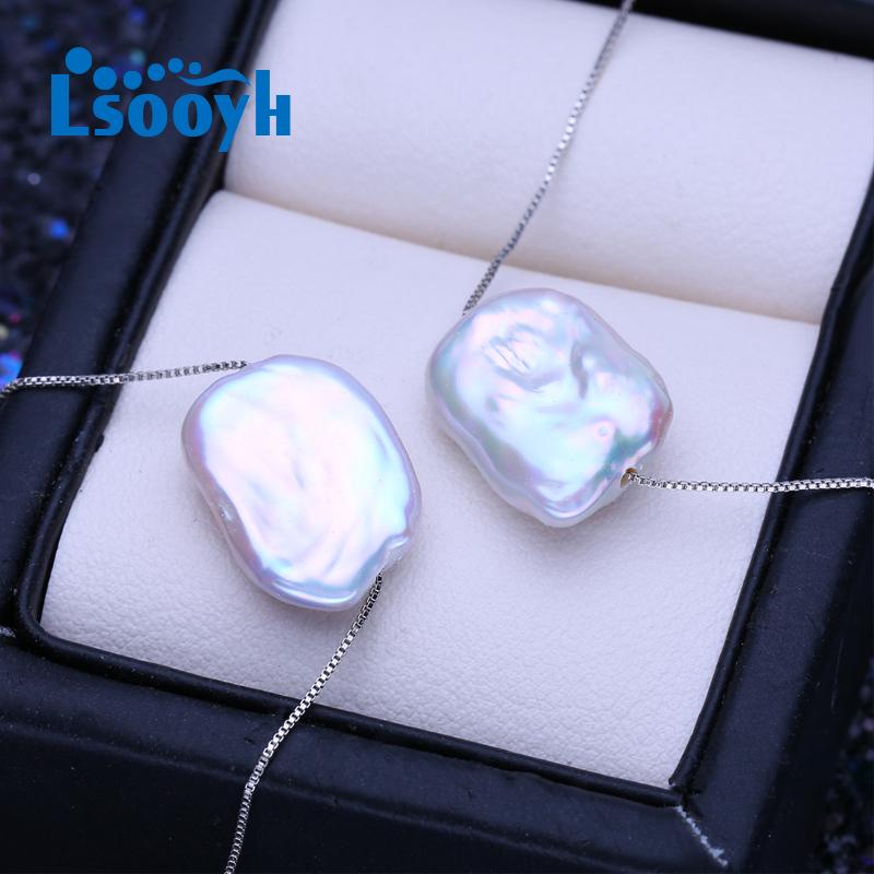 LSOOYH Натуральный пресноводный большой жемчуг в стиле барокко, классический кулон серебряного цвета, ожерелья для женщин и девочек, подарок на день рождения