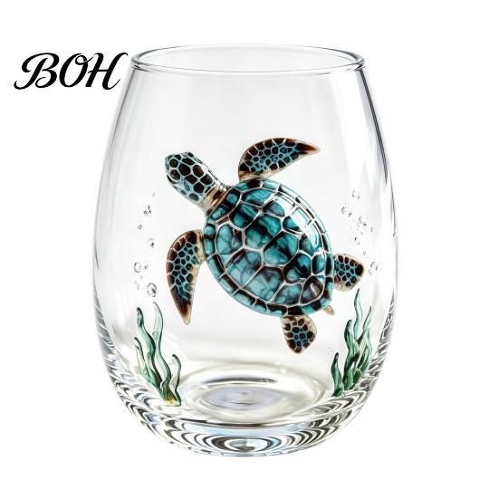 Stylish Nautical Themed Cup Marine Animal Theme Clear Glass Tumbler, Handcrafted Painted Glassware, Elegant Celebration Gift Creative Unique Drinking