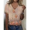 Fashion Women'S T-Shirt 3d Flowers Print Clothing V-Neck Short Sleeve Tops Summer Harajuku Ladies Pullover Oversized Female Tees