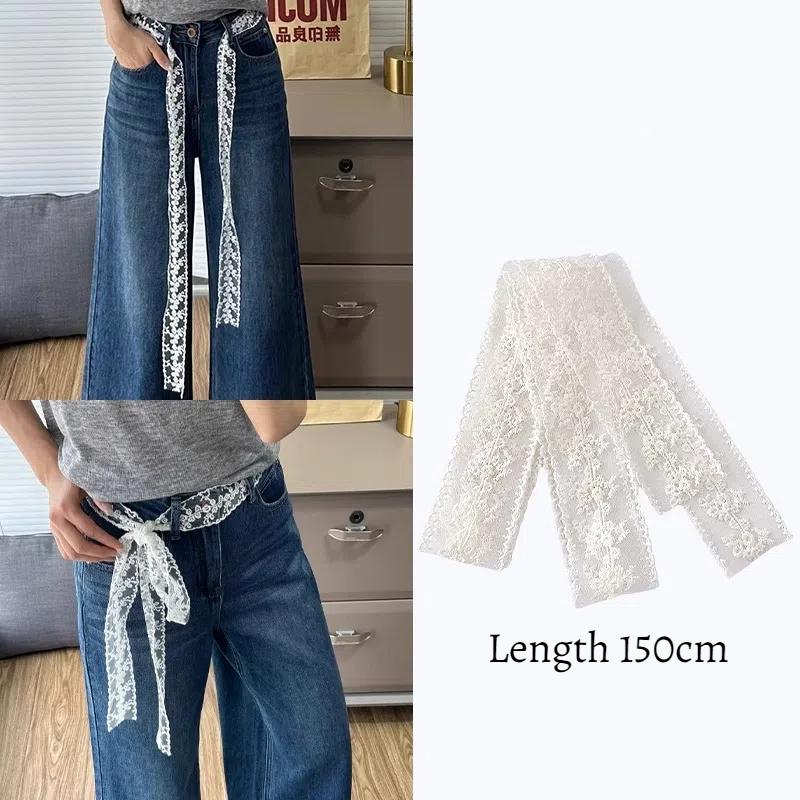 Unique Y2K Long Lace Waistband Floral Bow Lace Waist Belt Tie Up Thin Dress Jeans Belt Summer Accessories