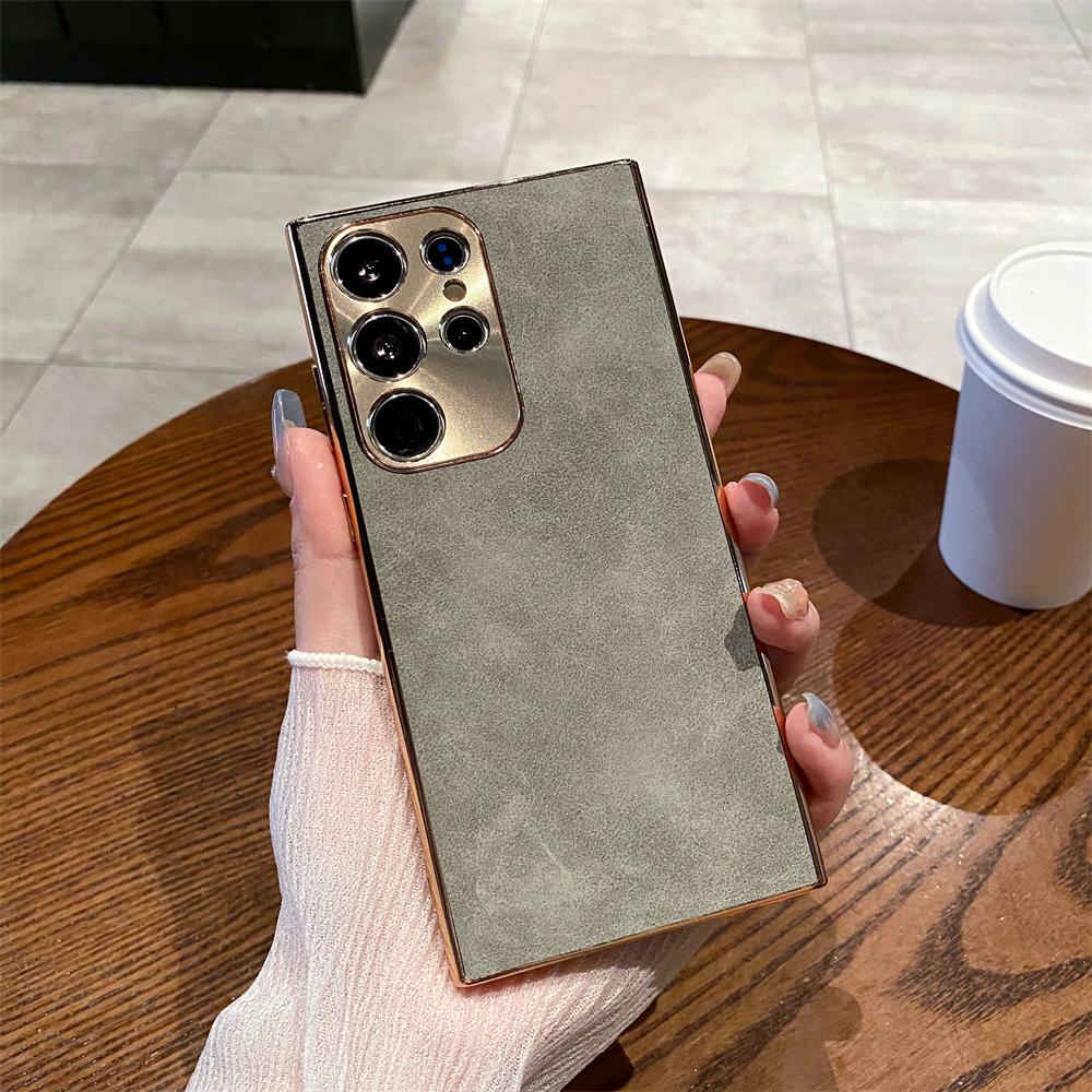 Leather Phone Case For Samsung Galaxy S23 S24 Plus S25 Ultra Protective Plating Frame PC Hard Shell Fashion Back Cover