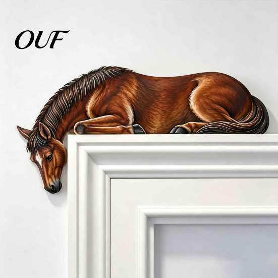 Rustic Home Ornaments Western Horse Wooden Door Topper Decor, 2D Printed Frame Decorative Corner Sign Ornament, Top Shelf Decoration for Farmhouse