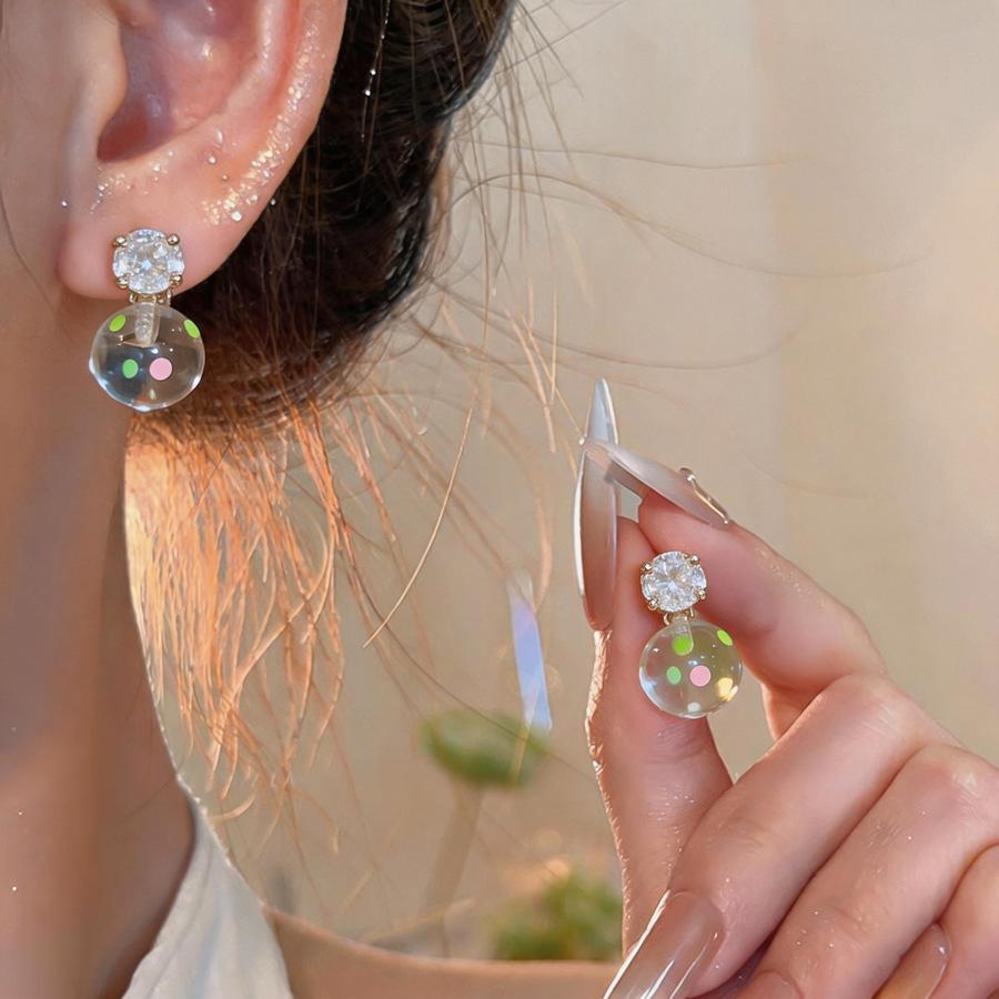 Серьги-капли из смолы с кристаллами и серебряной иглой: Высококачественные, круглые, модные дофаминовые гвоздики.