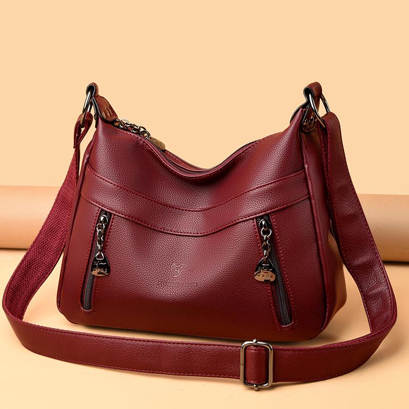 Large Capacity Middle-Aged Mother Bag Women's Multi-Layer Shoulder Bag Soft Leather Crossbody Bag Mobile Phone Bag