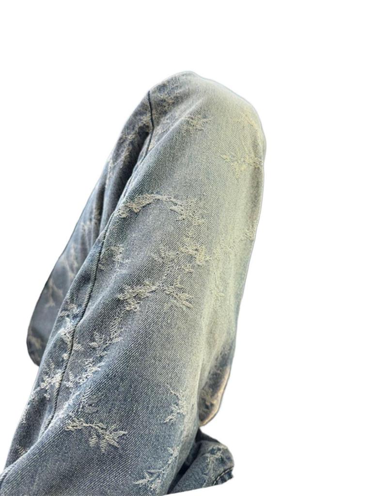 Женские синие жаккардовые джинсы широкого кроя - Ретро весенний дизайн со свободной, стильной посадкой