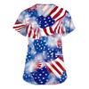 Women's Short Sleeve Independence Day Printed V-Neck Pocket Workwear Top