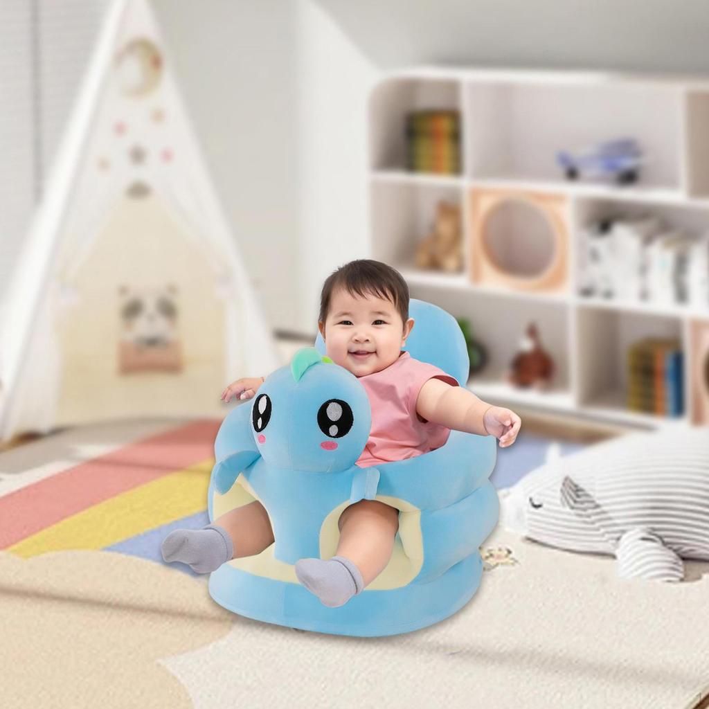 Baby Seat Chair Cover Plush Fabric Animal Shaped Infant Floor Slipcover Elephant Beige