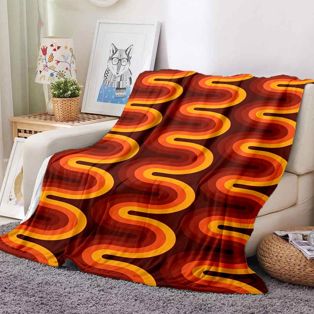1Pc Abstract Retro Wave Blanket Soft And Comfortable Casual Warm Camping Travel Christmas Halloween Xmas Gift M928309