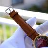 Б/у [В рабочем состоянии] SEIKO коричневый кожаный кварцевый наручный часы золотой корпус OMEGA