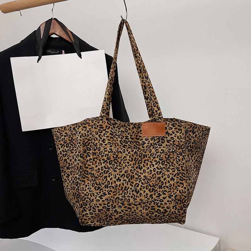 Yogodlns Женские холщовые винтажные сумки через плечо с леопардовым принтом, большой емкости, для отдыха, шопинга, поездок на работу, сумка-тоут
