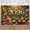 Glittering 2026 Happy New Year Backdrop Supplies Firework Ribbon Balloon Background New Year Party Decoration Photo Shoot Props