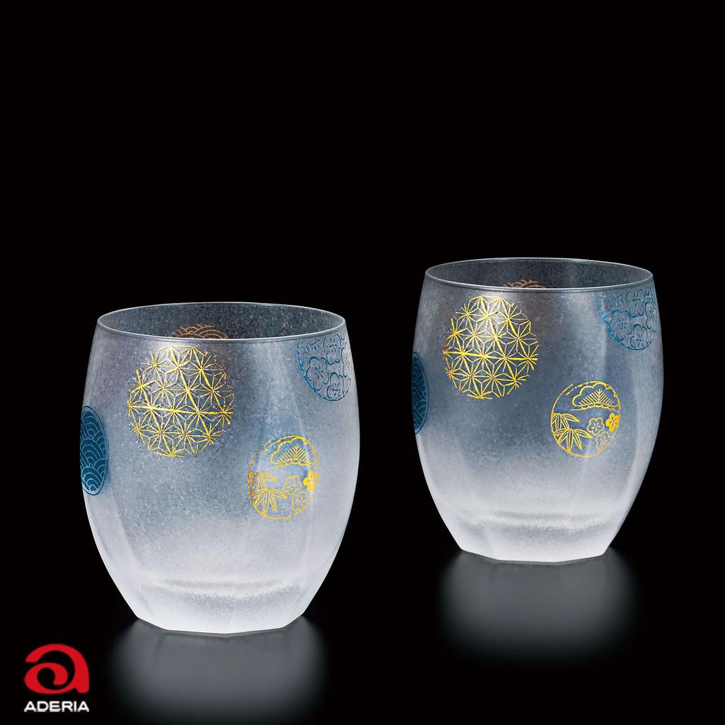 ADERIA Premium Nippon Taste Round Crest 345 мл Rocks Glass Pair Set Made in Japan Cosmetic Box Whiskey Glass Stylish Shochu Whiskey Glass Gift Women