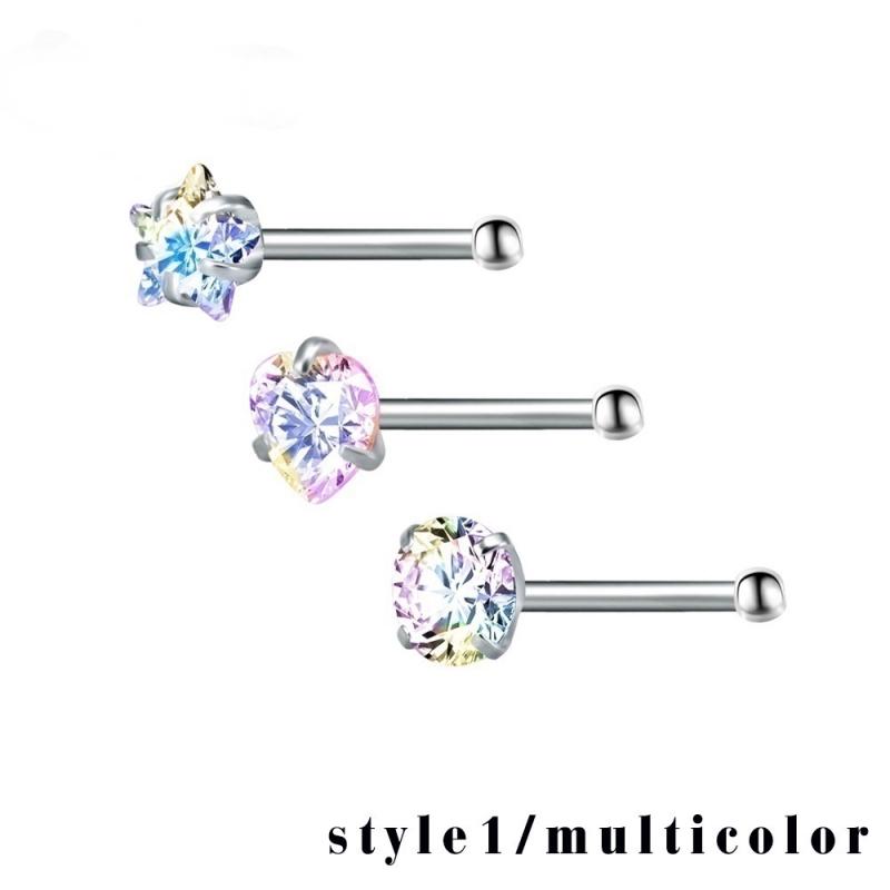 3Pcs/set Stainless Steel Nose Ring Multifunctional Zircon Nose Stud Earring Universal Ring