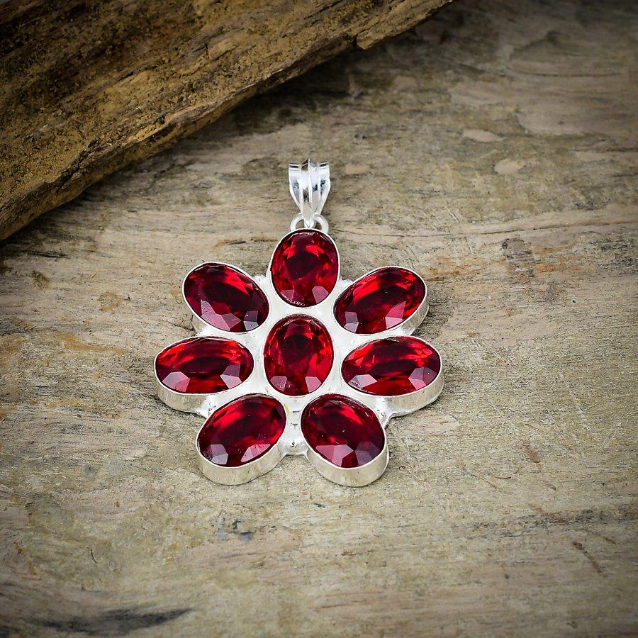 Mozambique Garnet Gemstone 925 Sterling Silver Jewelry Pendant 1.97" M-98